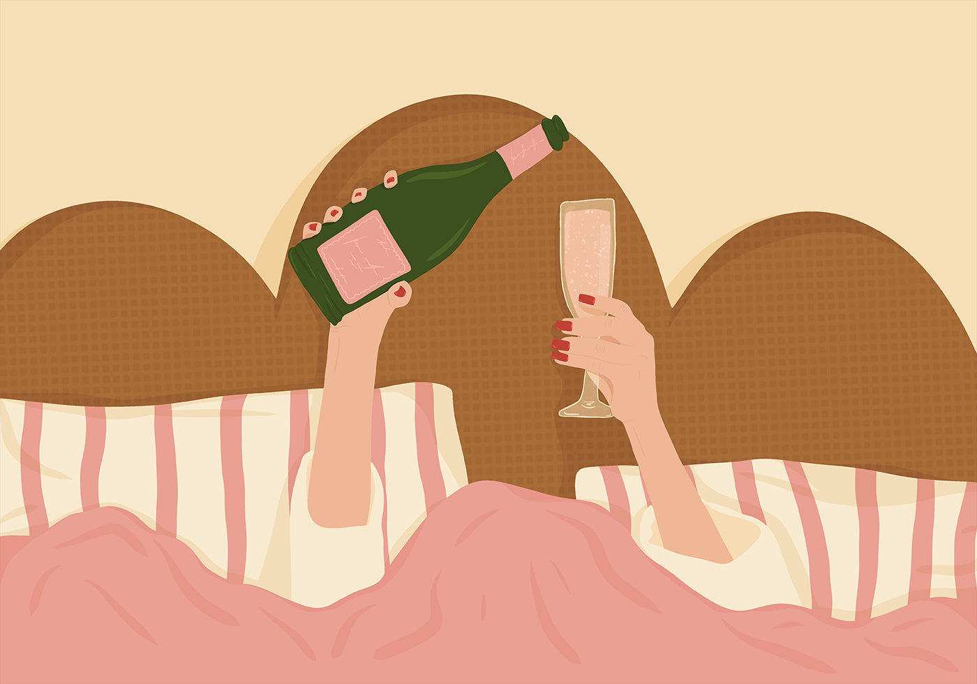 Champagne In Bed Illustration Plakat