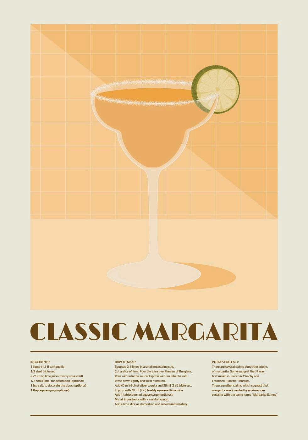 Classic Margarita Cocktail, Recipe Art Plakat