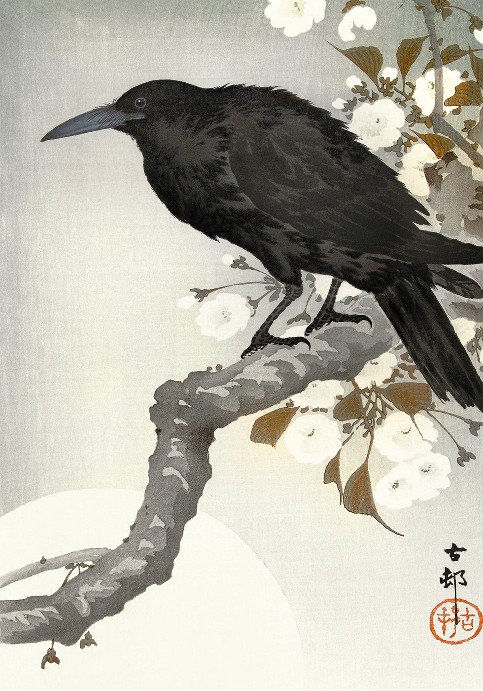 Crow And Full Moon By Ohara Koson Plakat - Posterbox.dk