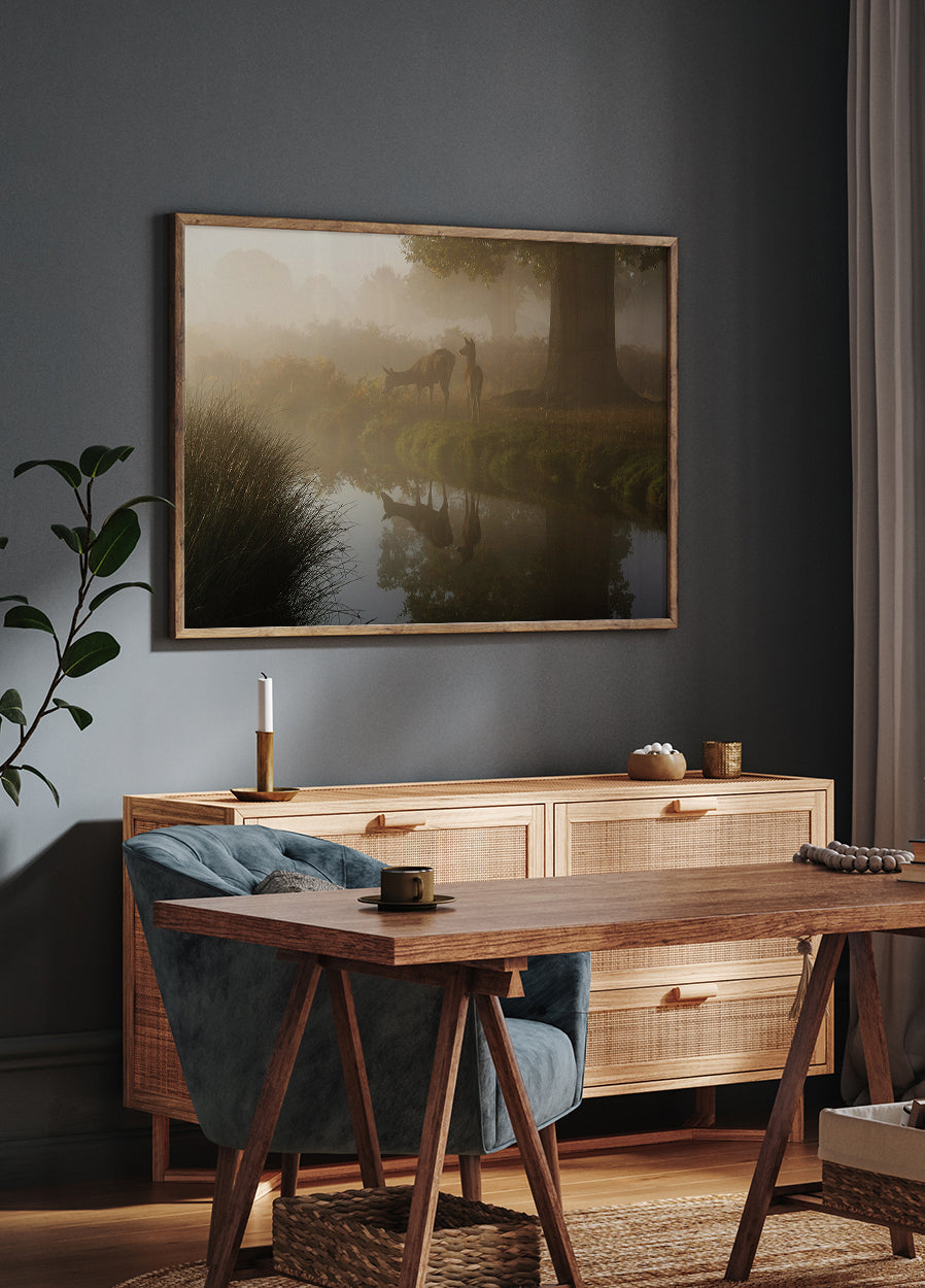 Deer In Mist Plakat - Posterbox.dk