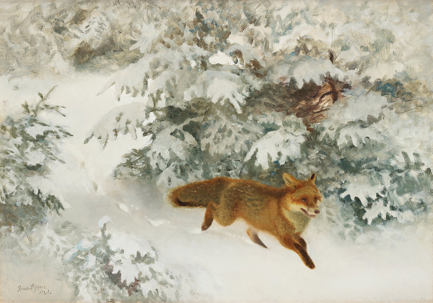 Fox in Winter Landscape By Bruno Liljefors No. 1 Plakat - Posterbox.dk