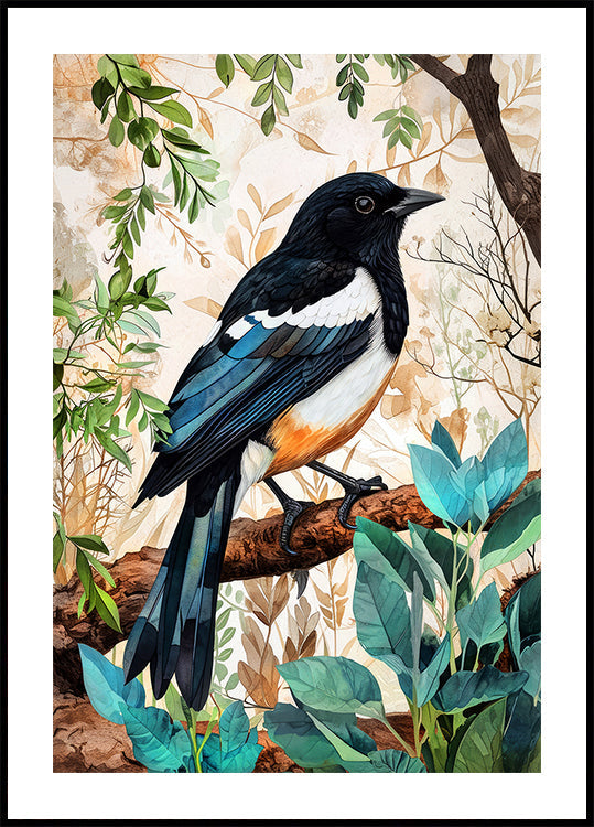 Animal Watercolor Art Bird Magpie Plakat