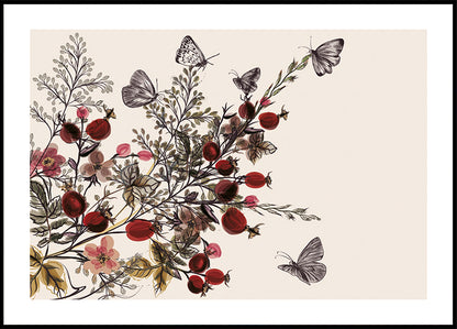 Watercolor Rose Hips and Butterflies Plakat