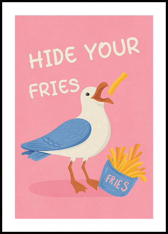 Seagull with French Fries Humorous Illustration Plakat