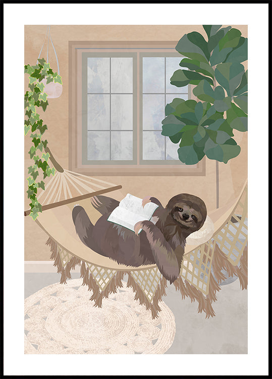 Lazy sloth in hammock Plakat