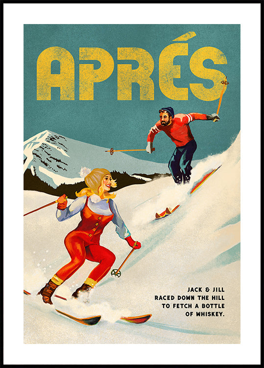 Vintage Pin Up Apres Whiskey Ski Couple Plakat