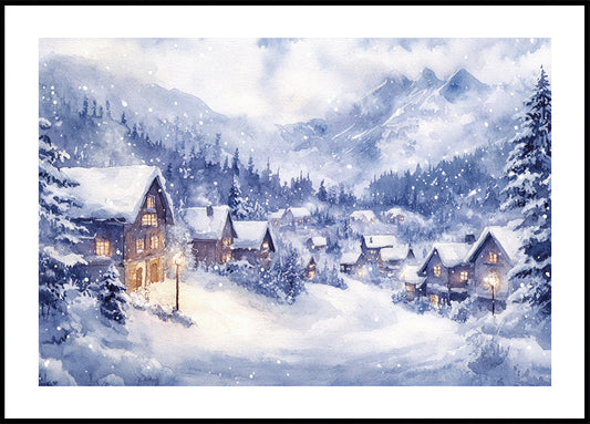 Watercolor Winter Mountain Village №2 Plakat