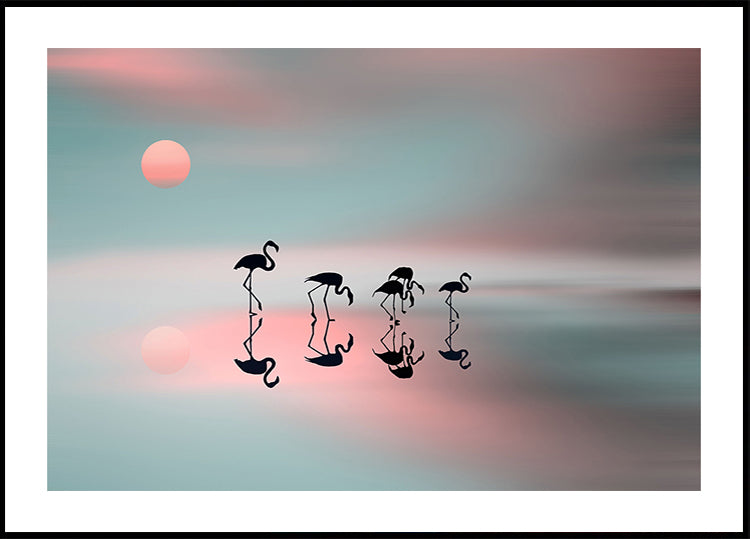 Family flamingos. Plakat