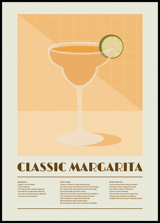 Classic Margarita Cocktail, Recipe Art Plakat