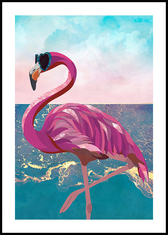Flamingo goes to the beach Plakat