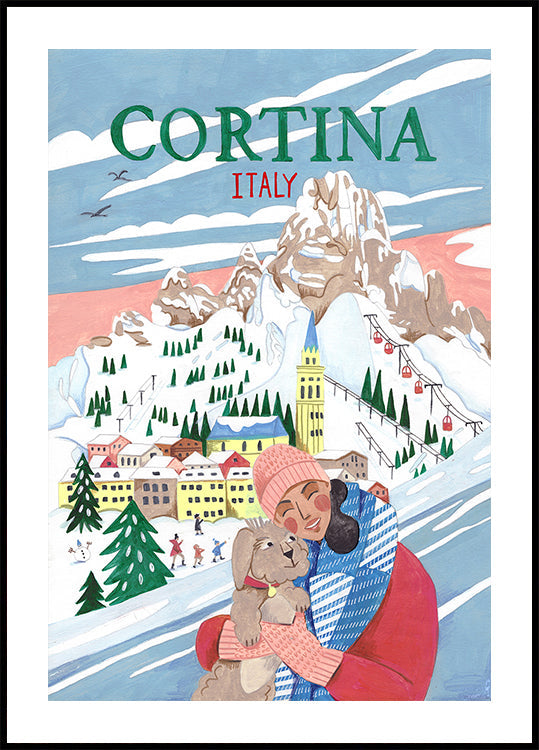 Travel Poster Woman in Cortina, Italy Plakat