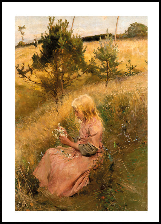 Girl Picking Flowers By Richard Bergh Plakat - Posterbox.dk