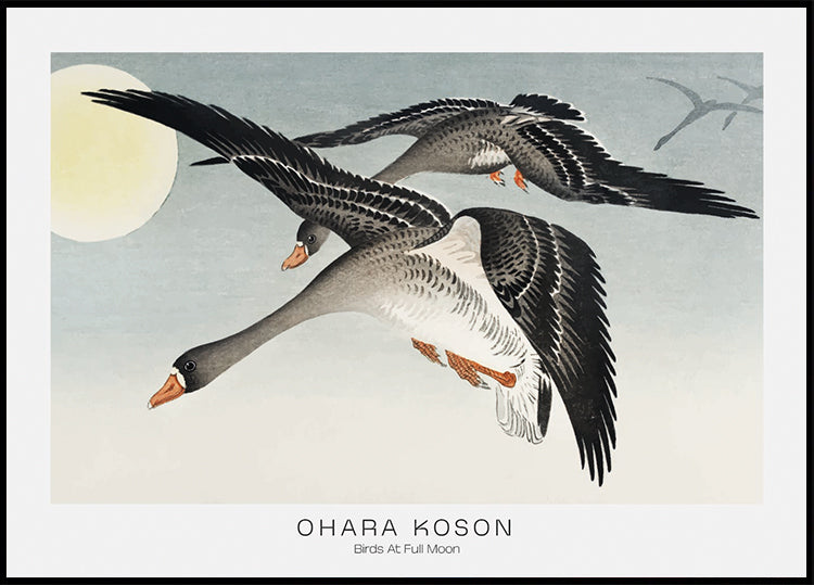 Birds At Full Moon By Ohara Koson Plakat - Posterbox.dk