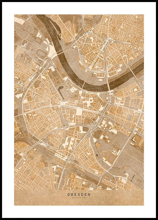 Sepia vintage map of Dresden downtown Germany Plakat