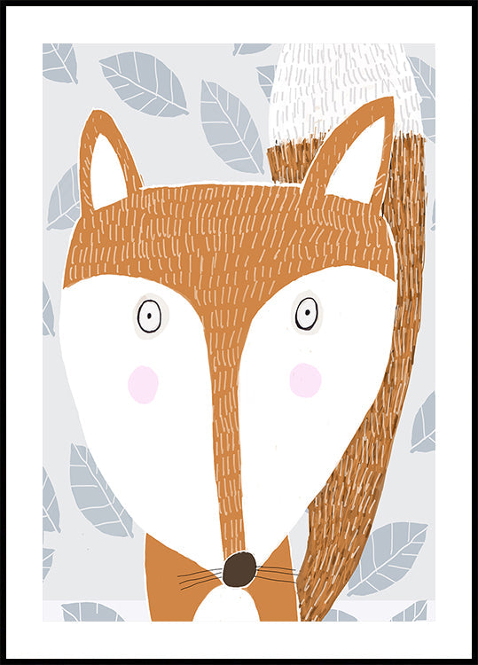 Cute Red Fox with Grey Leaf Pattern by Artist Carla Daly Plakat