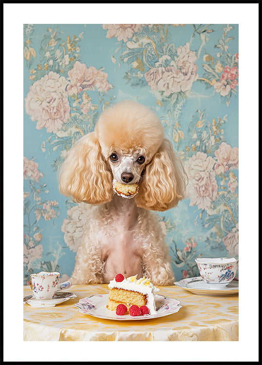 Poodle Sits At A Vintage Tea Table Plakat