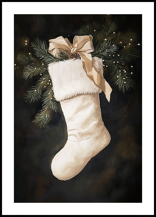 Christmas Stocking with Pine and Ribbon Plakat
