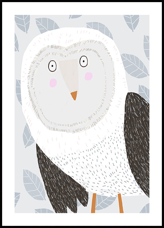 Funny Winter Owl with Grey Leaf Pattern by Artist Carla Daly Plakat