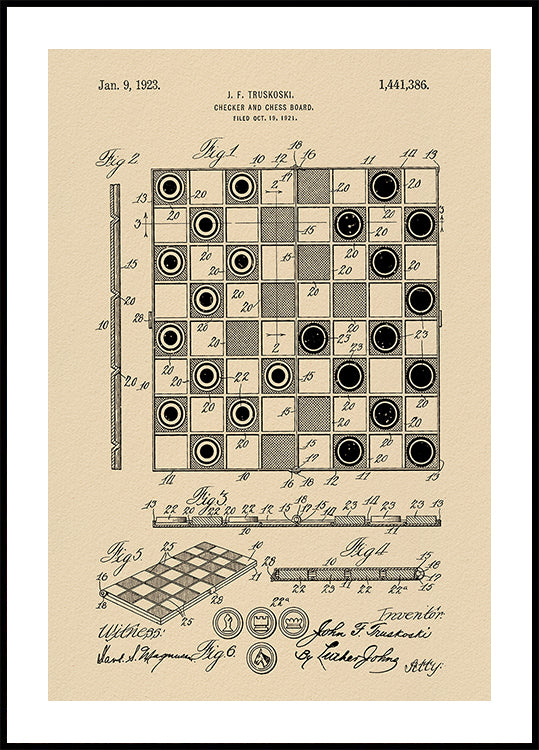 Checker and Chess Board Patent 1921 Plakat