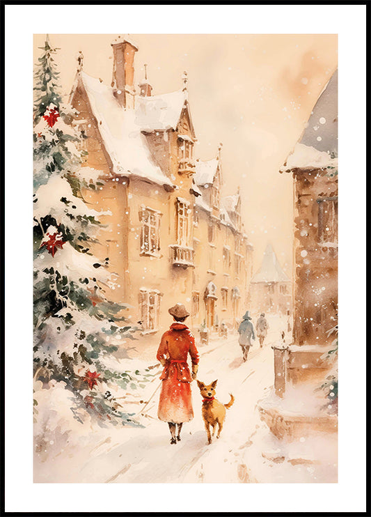 Christmas Walk in a Snowy Village Plakat