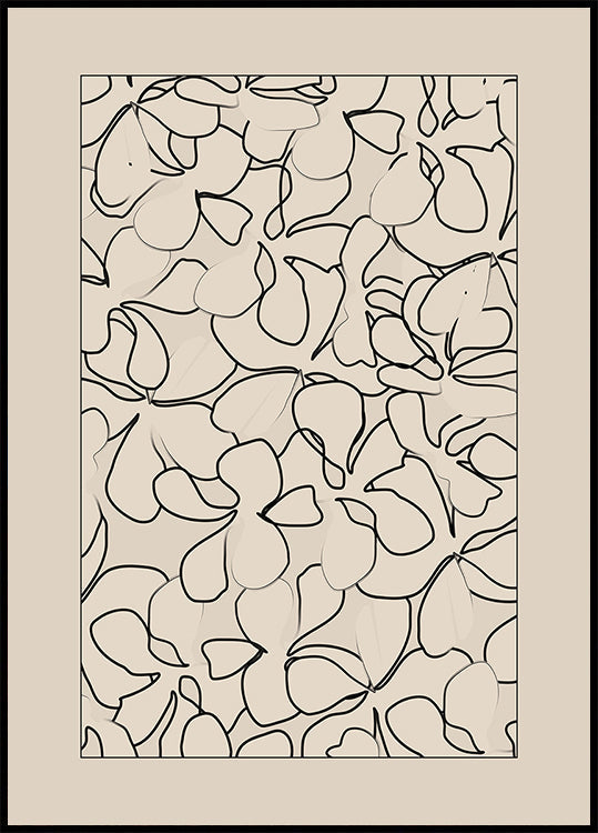 Seamless Pattern of Outlined Flowers Plakat
