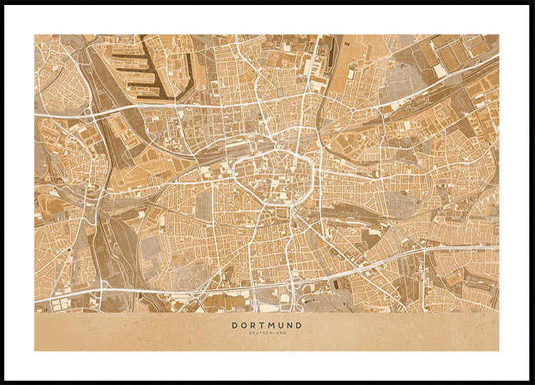 Sepia vintage map of Dortmund Germany Plakat