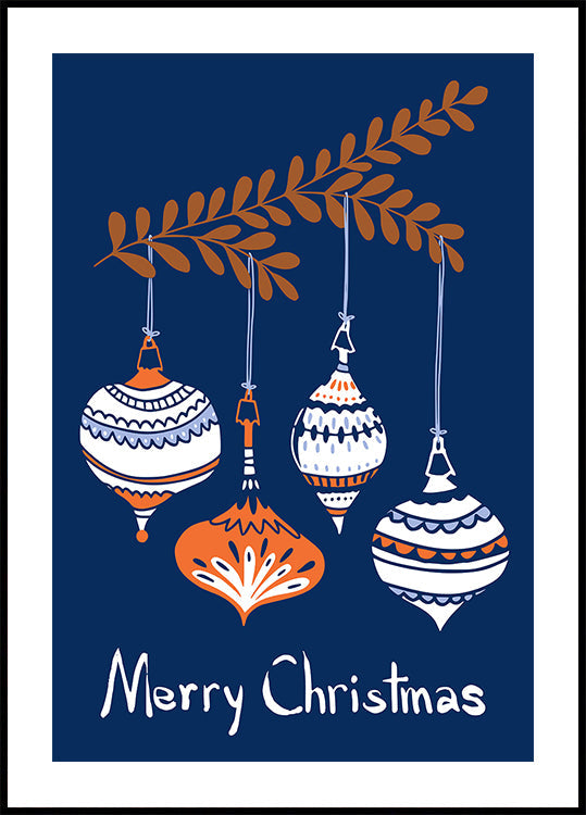 Cheerful little Christmas baubles blue Plakat