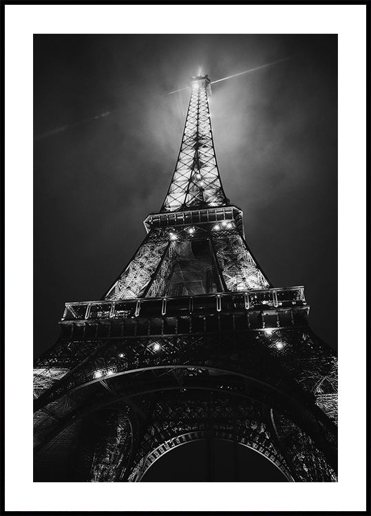 Eiffel Tower Paris Night Black & White Plakat