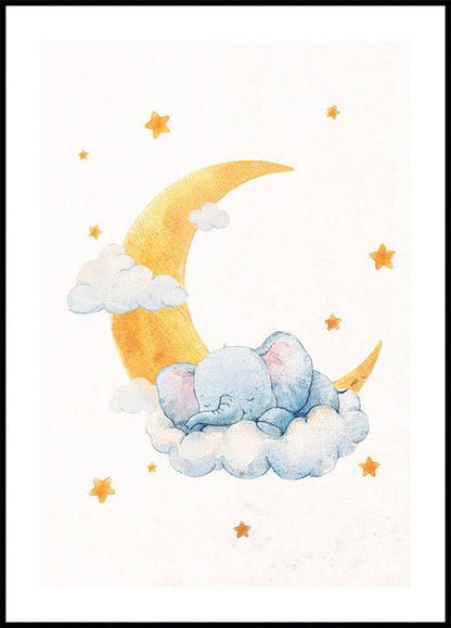 Baby Elephant on Moonlit Clouds Plakat