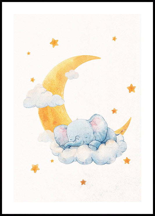 Baby Elephant on Moonlit Clouds Plakat