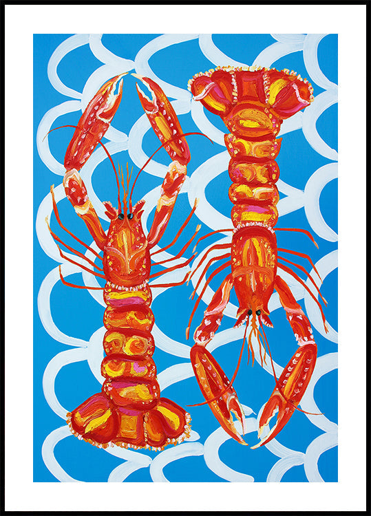 Langoustines On Blue Plakat