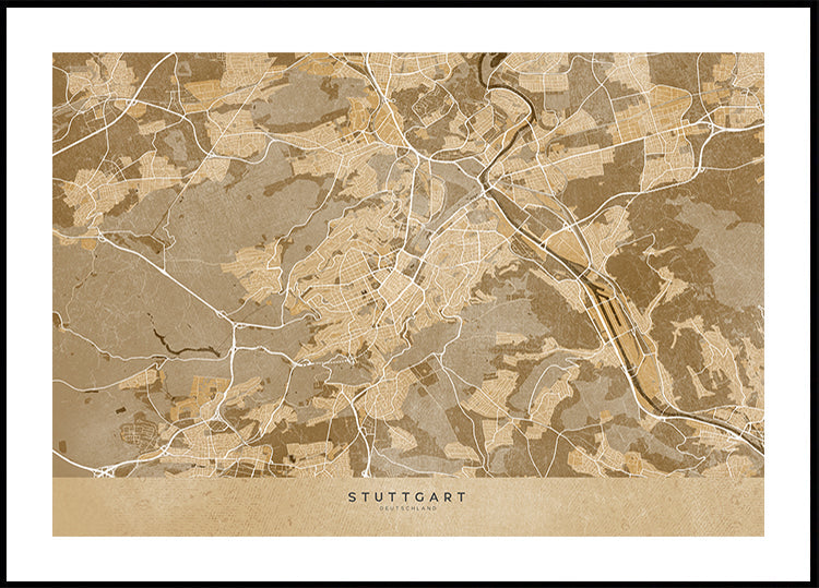 Sepia vintage map of Stuttgart downtown Germany Plakat