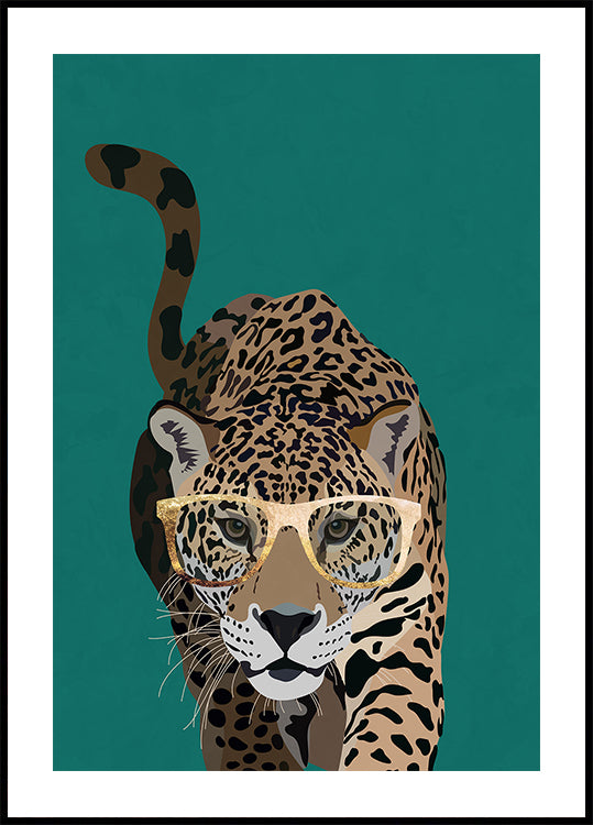 Curious green leopard Plakat