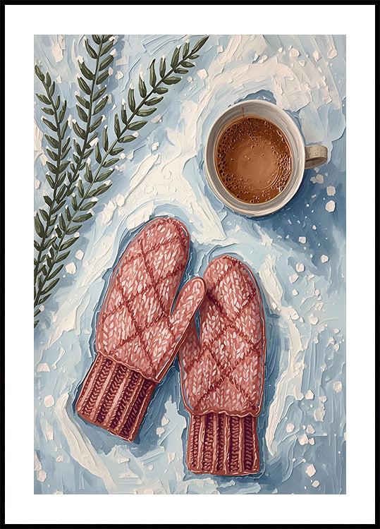 Handschuhe im Schnee mit Kakao Plakat