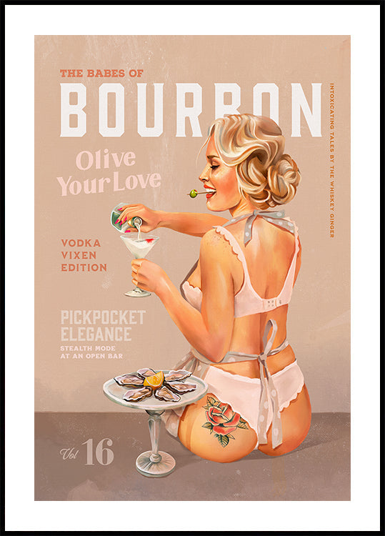 Bourbon Babe Vol 16 Vintage Vodka Martini Pin Up Girl Plakat