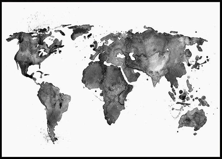 World Black Ink Map Plakat - Posterbox.dk