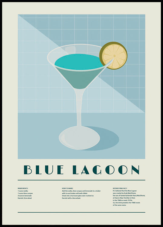 Blue Lagoon Cocktail, Recipe Art Plakat