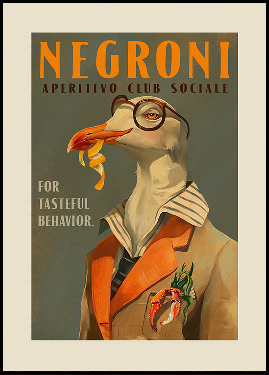 Vintage Art Deco Negroni Of A Fancy Seagull Plakat