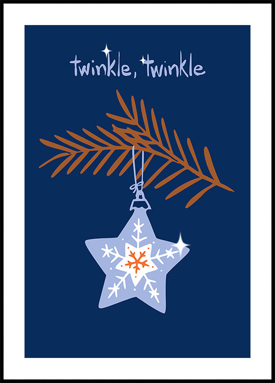 Cheerful twinkle Christmas star blue Plakat