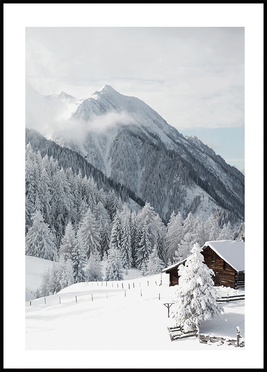 Snow-Covered Cabin in the Alps Plakat - Posterbox.dk