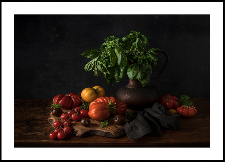 Still life with tomatoes and basil Plakat