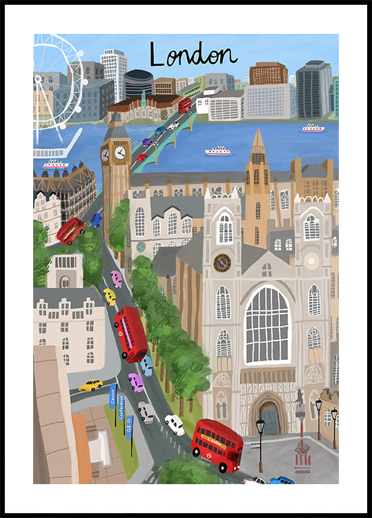 London City with View of the Thames River and Big Ben by Artist Carla Daly Plakat