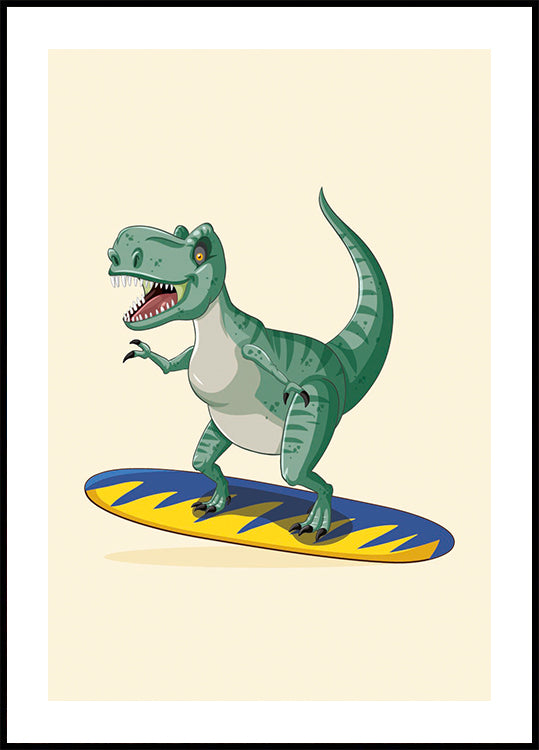 Surfing T-Rex Plakat - Posterbox.dk