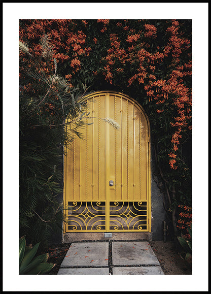 Yellow Door with Orange Flowers Plakat