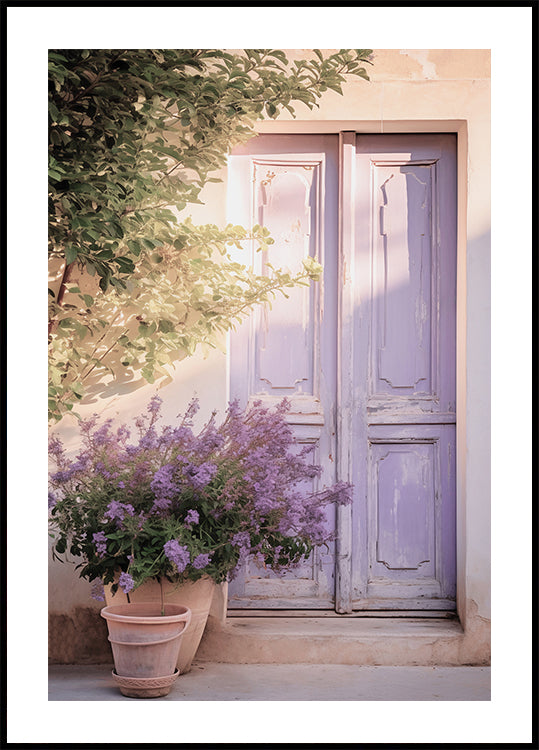 Purple Door with Flowers Plakat