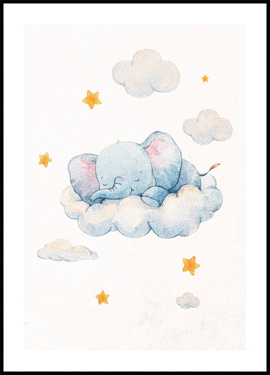 Baby Elephant Dreaming on Clouds Plakat