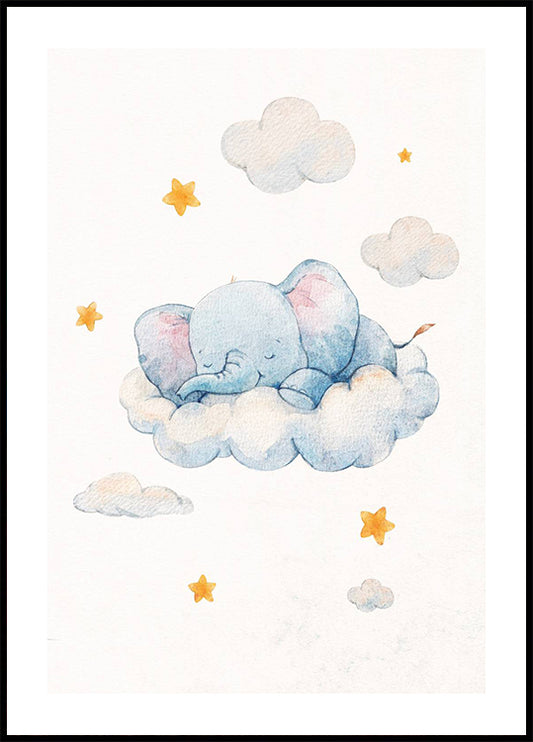 Baby Elephant Dreaming on Clouds Plakat