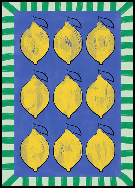 Vibrant Yellow Lemons on a Deep Blue Plakat