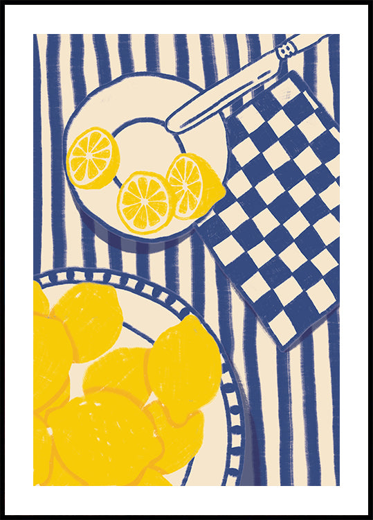 Lemon Sweetness, Playful Mediterranean Kitchen with Blue Stripes Plakat