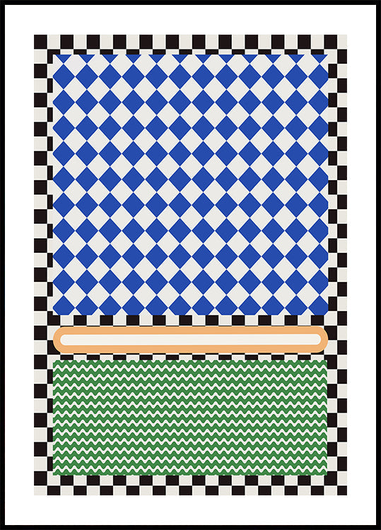 Geometric Pattern With Blue And White Diamonds Plakat